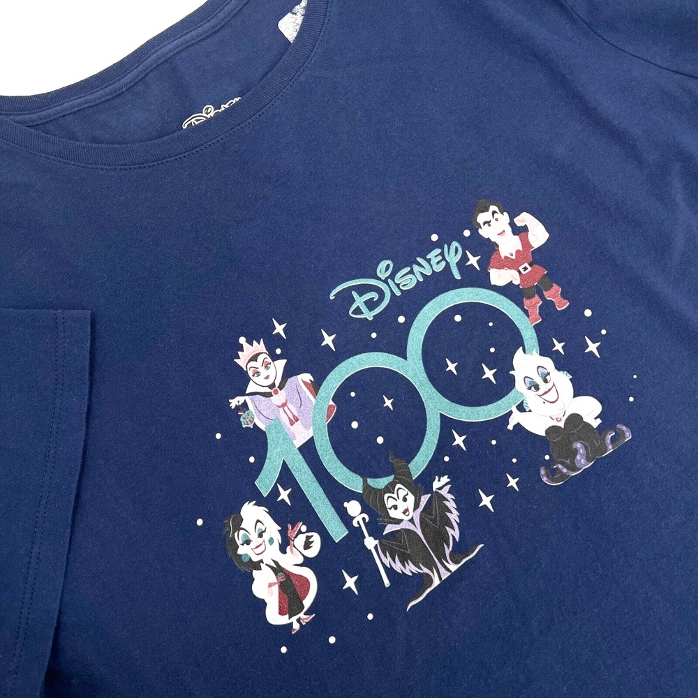 DISNEY Women's Size 2X Navy Blue Villains 100th Anniversary Short-Sleeve T-Shirt